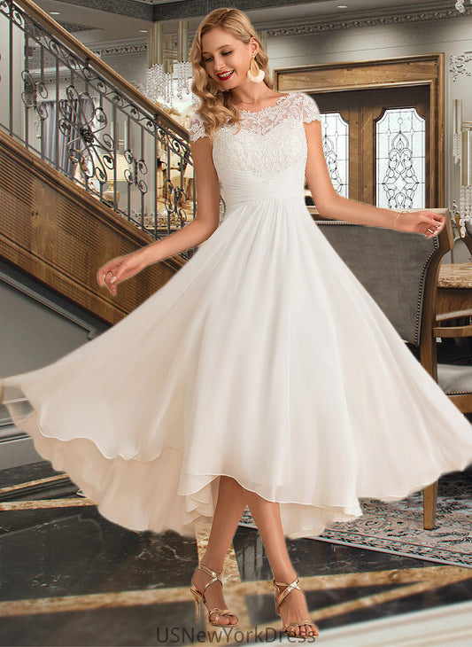 Charlie A-Line Scoop Neck Asymmetrical Chiffon Wedding Dress DJP0013683