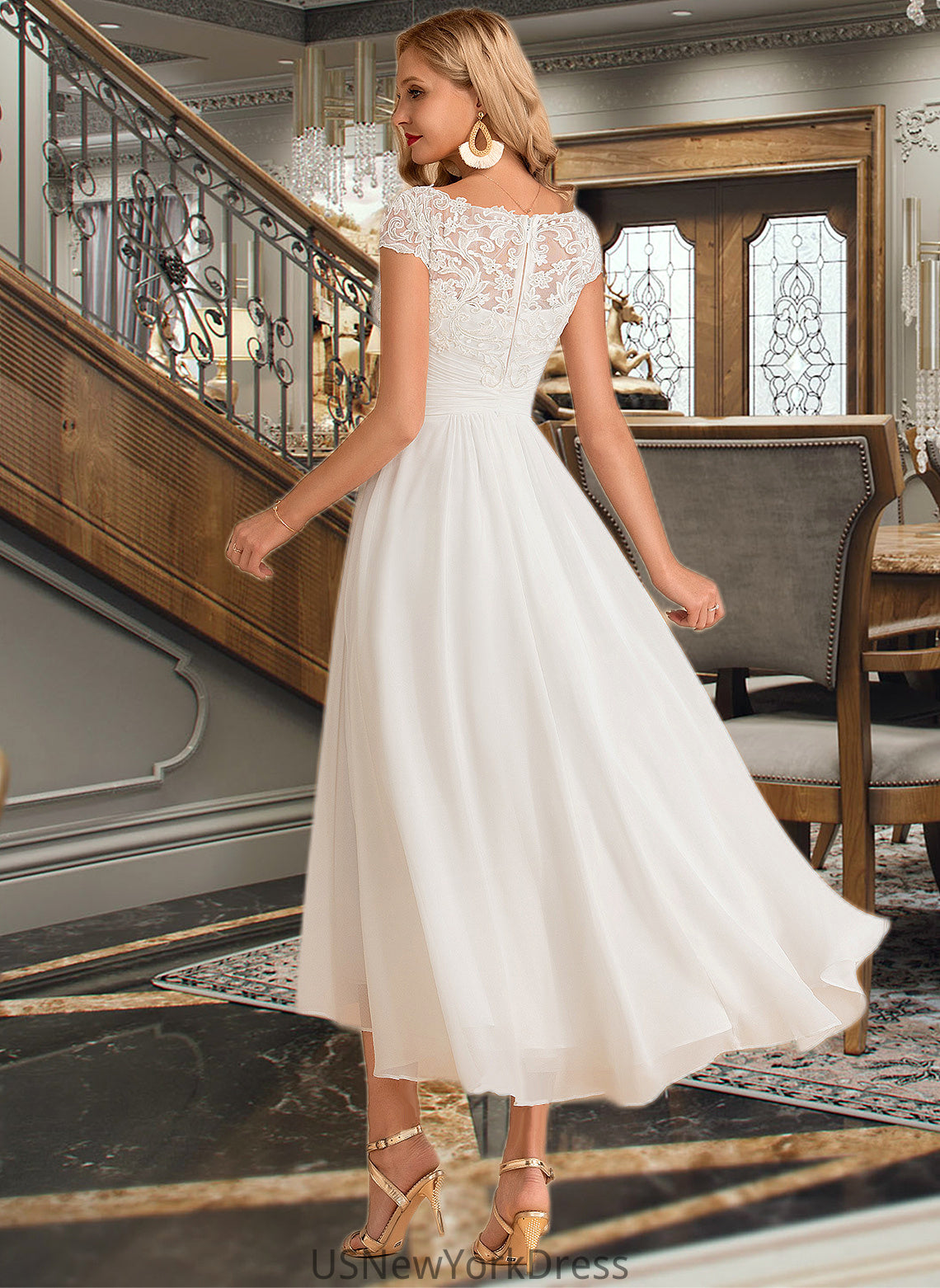 Charlie A-Line Scoop Neck Asymmetrical Chiffon Wedding Dress DJP0013683