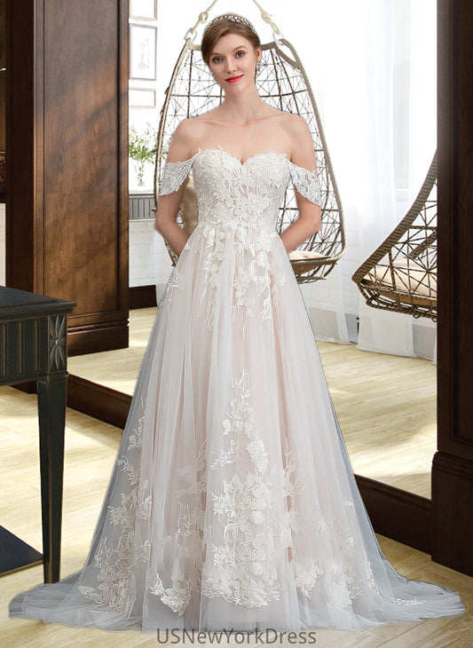 Esther Ball-Gown/Princess Sweetheart Sweep Train Tulle Wedding Dress DJP0013685