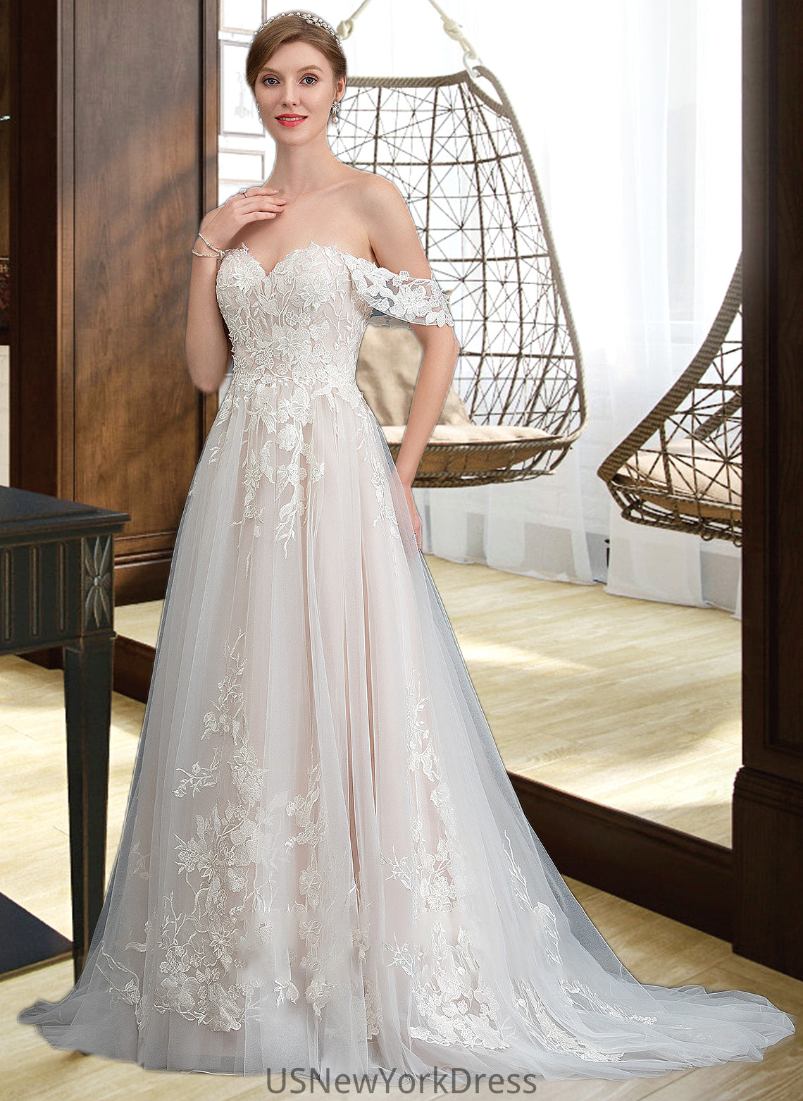 Esther Ball-Gown/Princess Sweetheart Sweep Train Tulle Wedding Dress DJP0013685