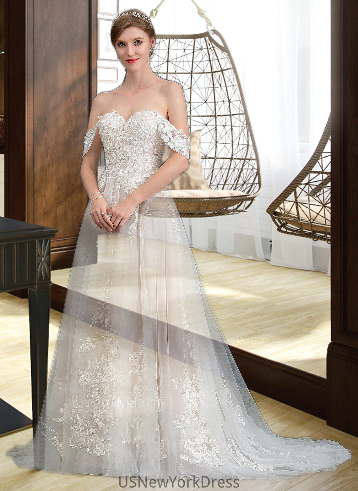 Esther Ball-Gown/Princess Sweetheart Sweep Train Tulle Wedding Dress DJP0013685