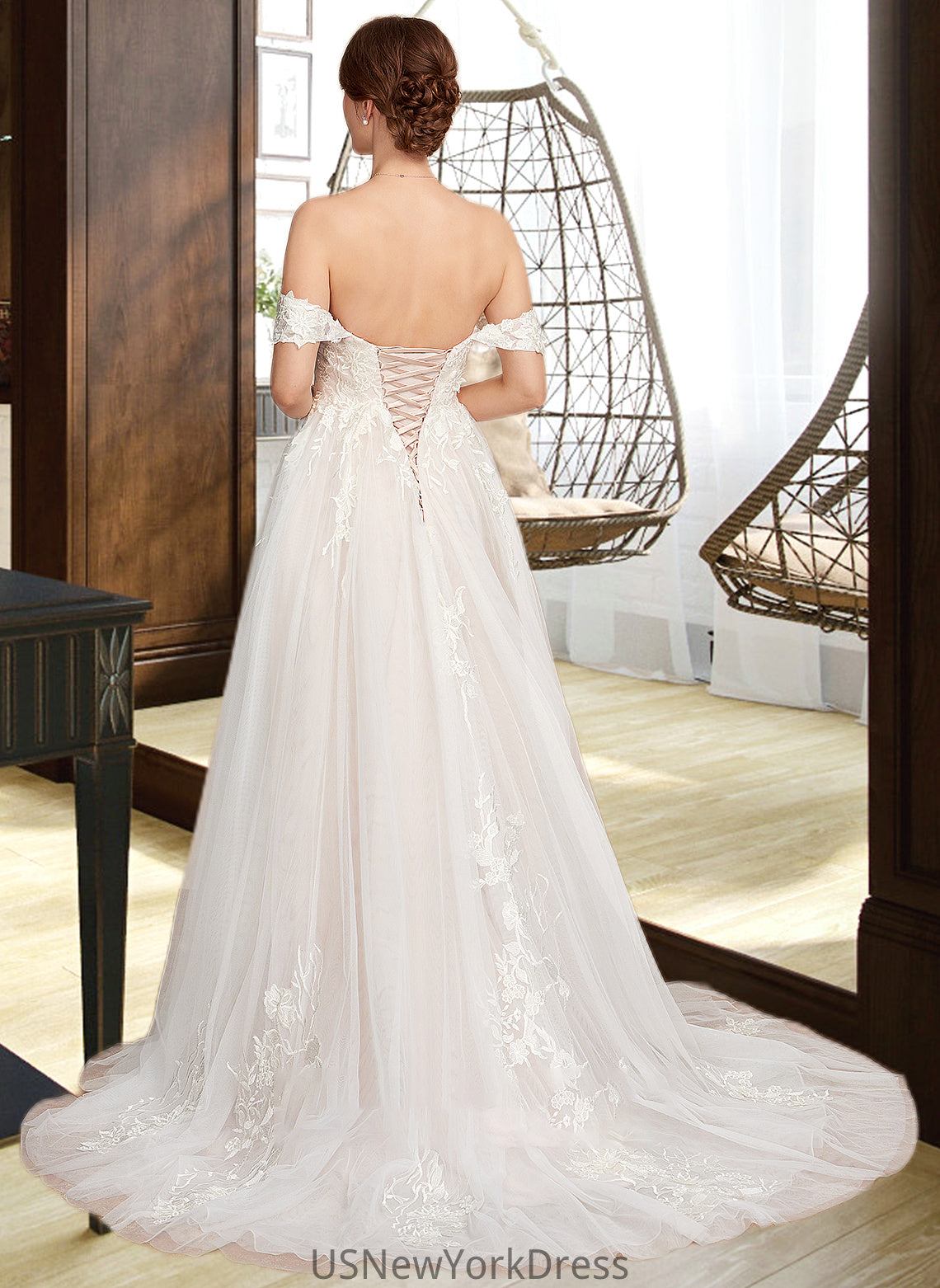 Esther Ball-Gown/Princess Sweetheart Sweep Train Tulle Wedding Dress DJP0013685