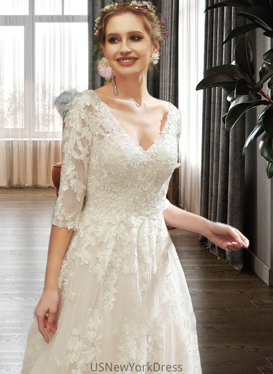 Julianne A-Line V-neck Court Train Wedding Dress With Sequins DJP0013690