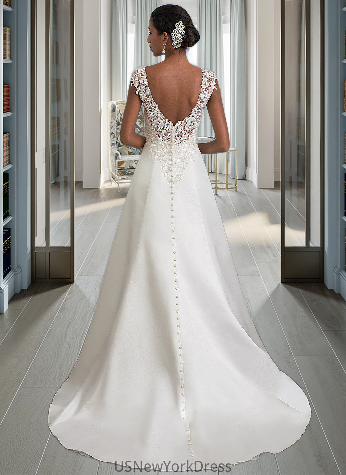 Izabella Ball-Gown/Princess V-neck Sweep Train Satin Wedding Dress With Ruffle Beading Sequins DJP0013693