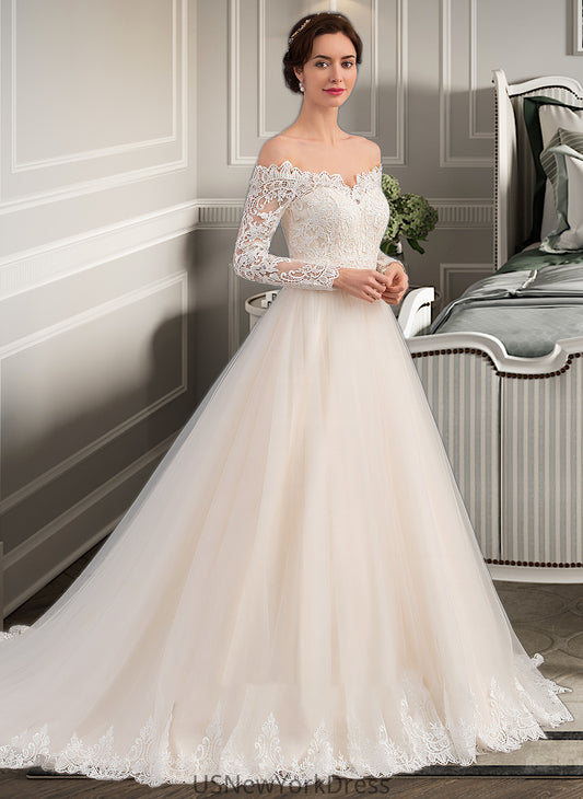 Winnie Ball-Gown/Princess Chapel Train Tulle Lace Wedding Dress DJP0013704