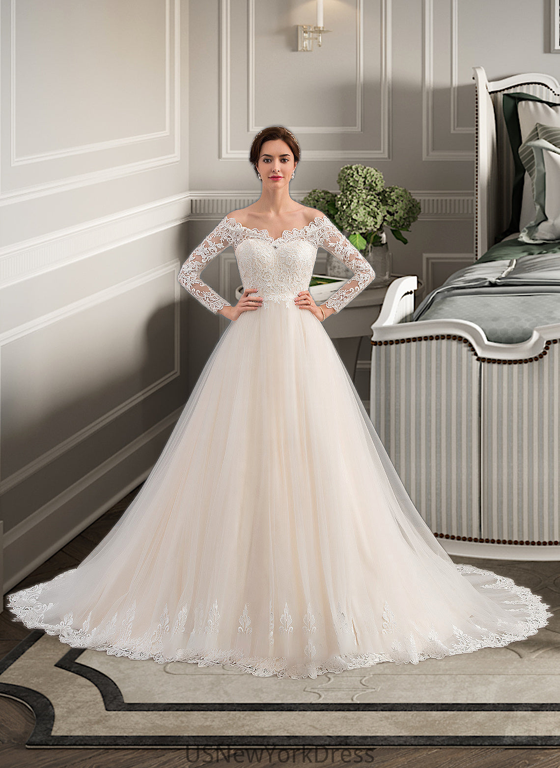 Winnie Ball-Gown/Princess Chapel Train Tulle Lace Wedding Dress DJP0013704