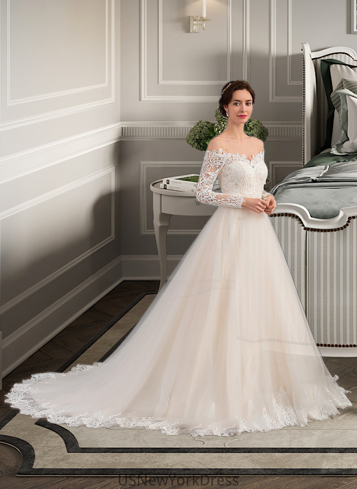 Winnie Ball-Gown/Princess Chapel Train Tulle Lace Wedding Dress DJP0013704