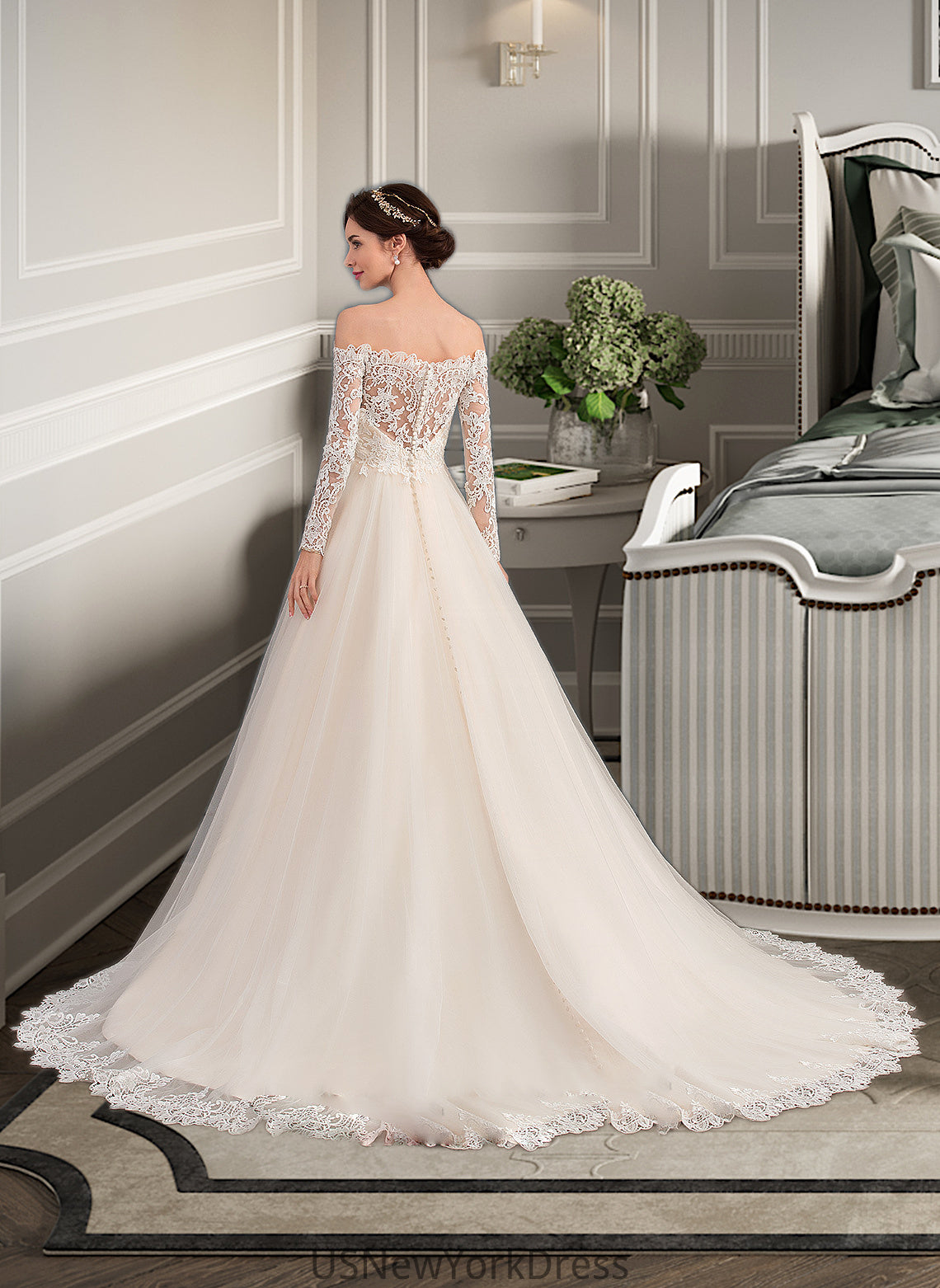 Winnie Ball-Gown/Princess Chapel Train Tulle Lace Wedding Dress DJP0013704