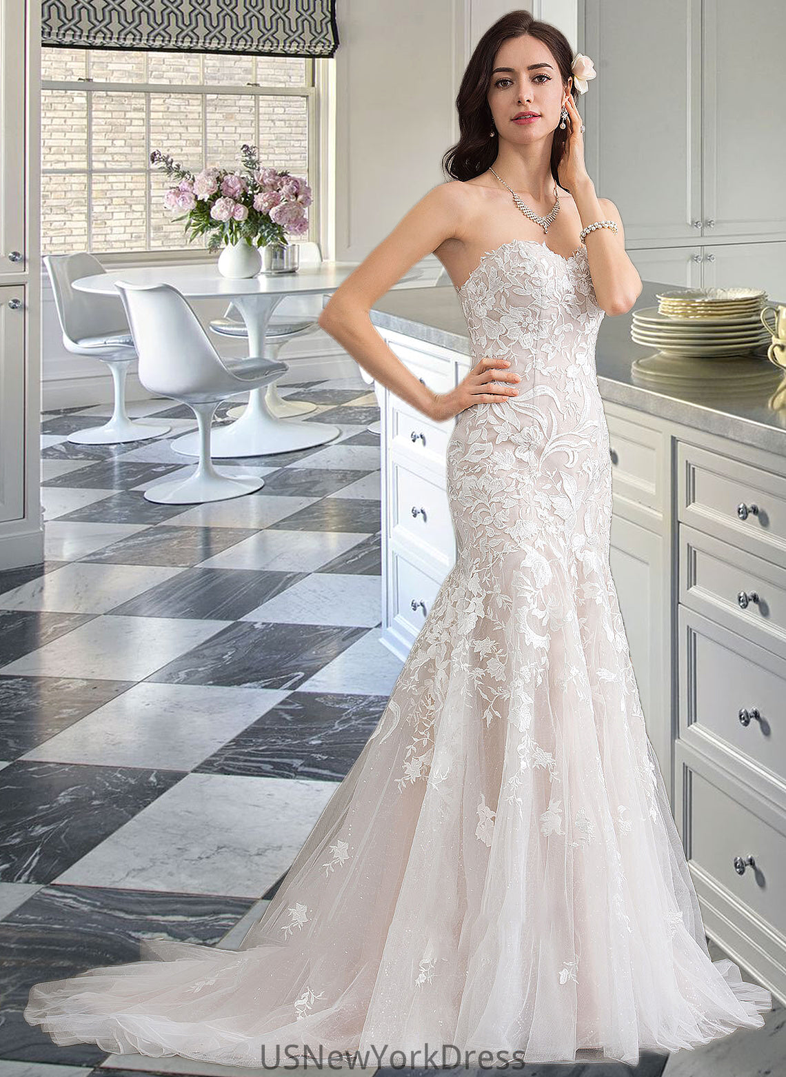 Arielle Trumpet/Mermaid Sweetheart Court Train Tulle Lace Wedding Dress DJP0013710