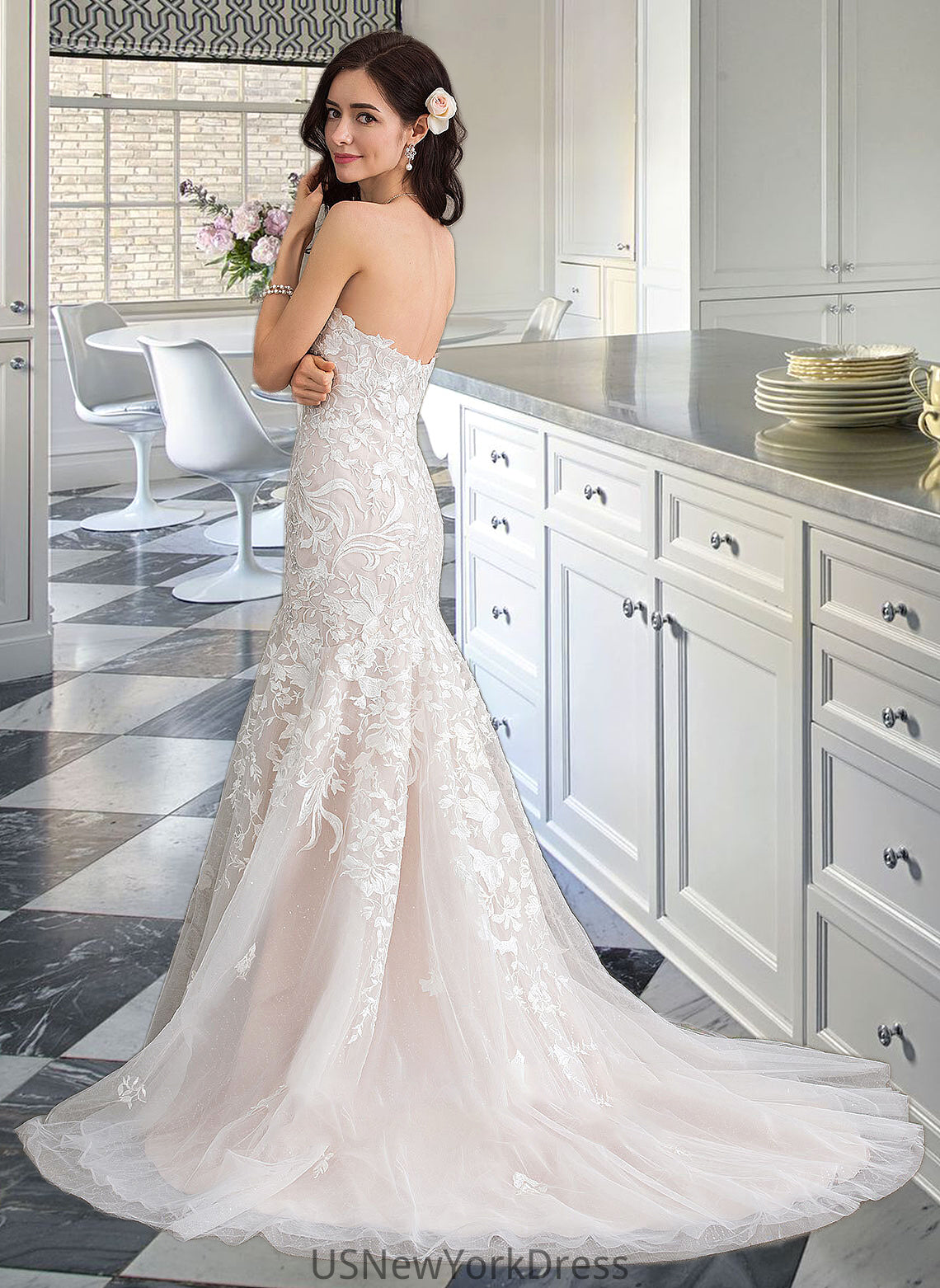 Arielle Trumpet/Mermaid Sweetheart Court Train Tulle Lace Wedding Dress DJP0013710