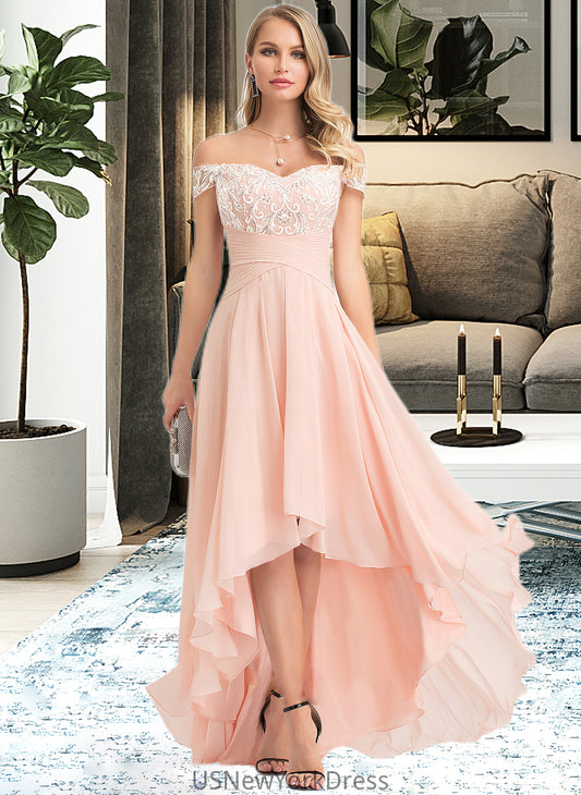 Aubrey A-Line Off-the-Shoulder Asymmetrical Chiffon Wedding Dress With Sequins DJP0013713