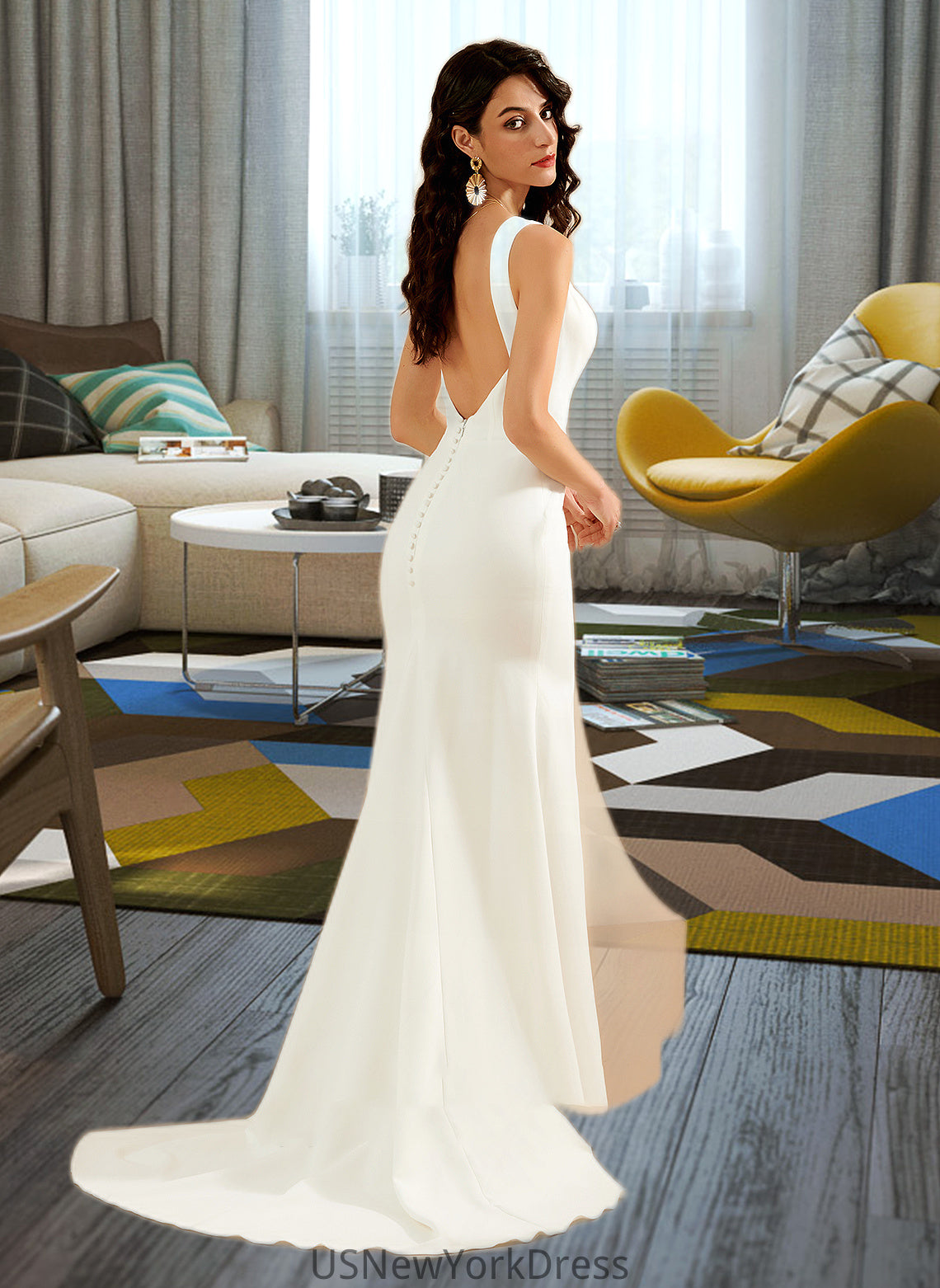 Selena Trumpet/Mermaid V-neck Court Train Wedding Dress DJP0013714