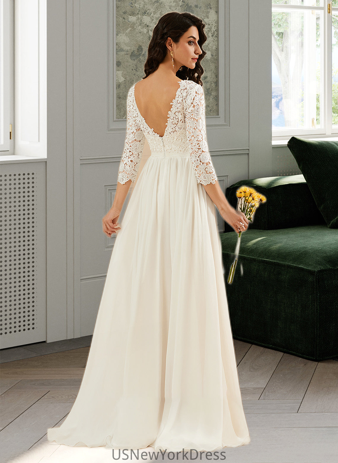 Natalia A-Line Sweep Train Wedding Dress With Lace DJP0013715