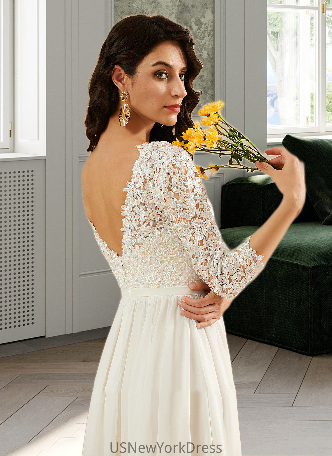 Natalia A-Line Sweep Train Wedding Dress With Lace DJP0013715