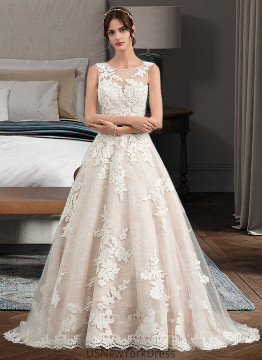 Jacey Ball-Gown/Princess Illusion Court Train Tulle Wedding Dress With Beading Sequins DJP0013724