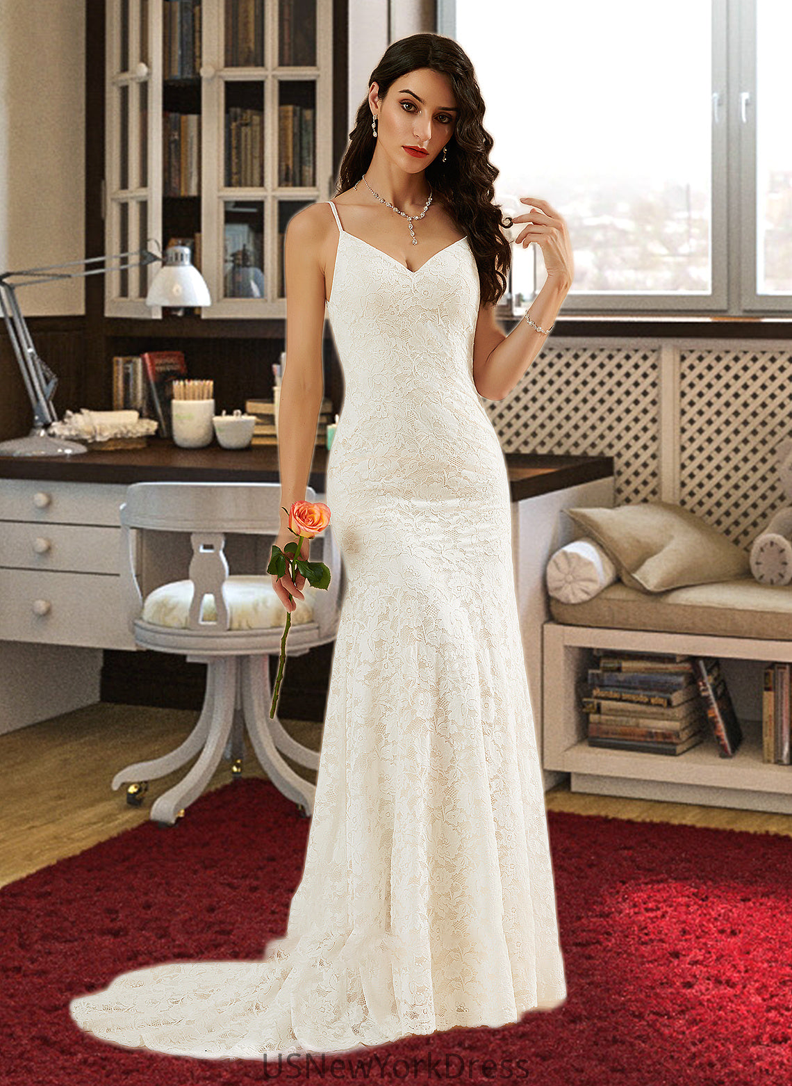 Cassandra Trumpet/Mermaid V-neck Court Train Wedding Dress DJP0013725