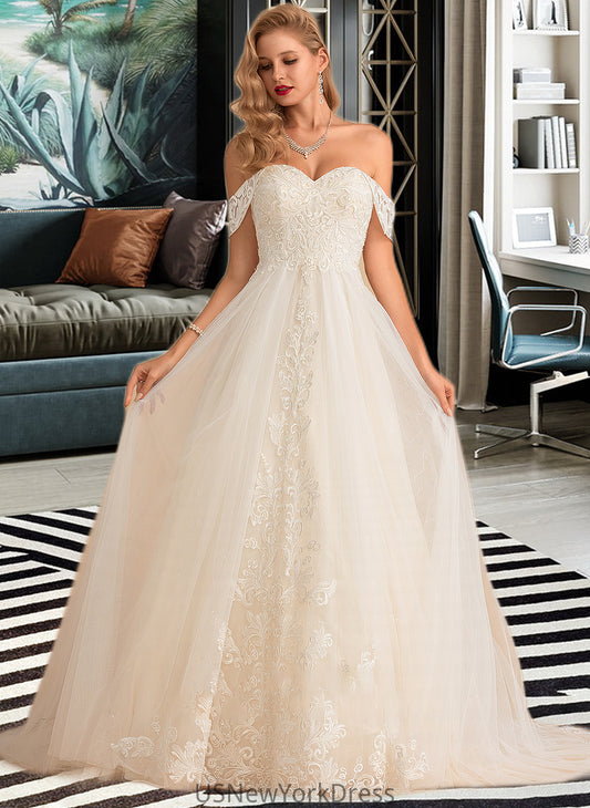 Isis Ball-Gown/Princess Chapel Train Tulle Lace Wedding Dress With Sequins DJP0013726