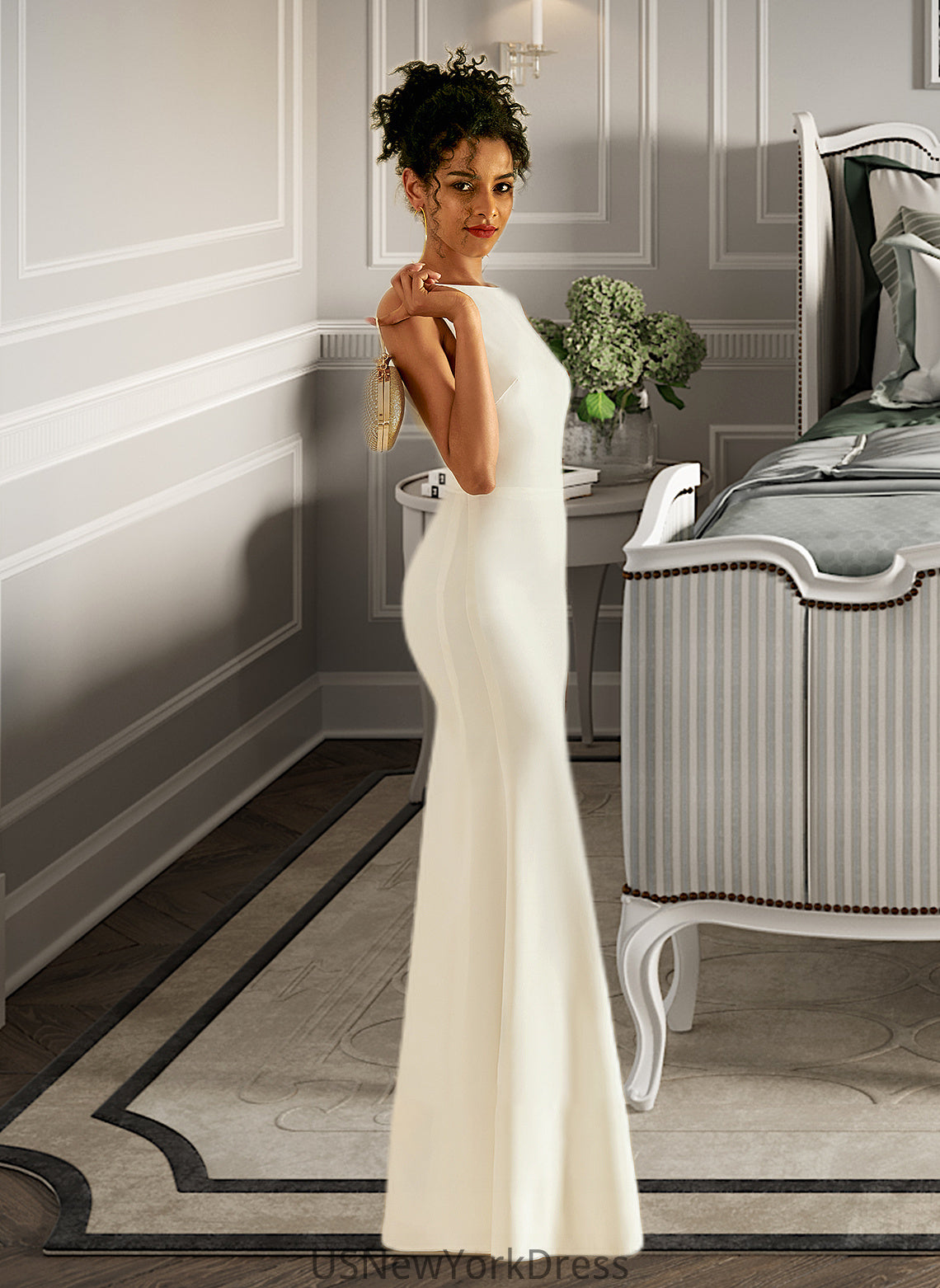 Ansley Trumpet/Mermaid Scoop Neck Floor-Length Wedding Dress DJP0013727