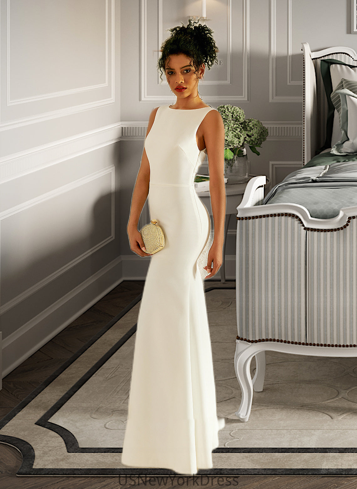 Ansley Trumpet/Mermaid Scoop Neck Floor-Length Wedding Dress DJP0013727