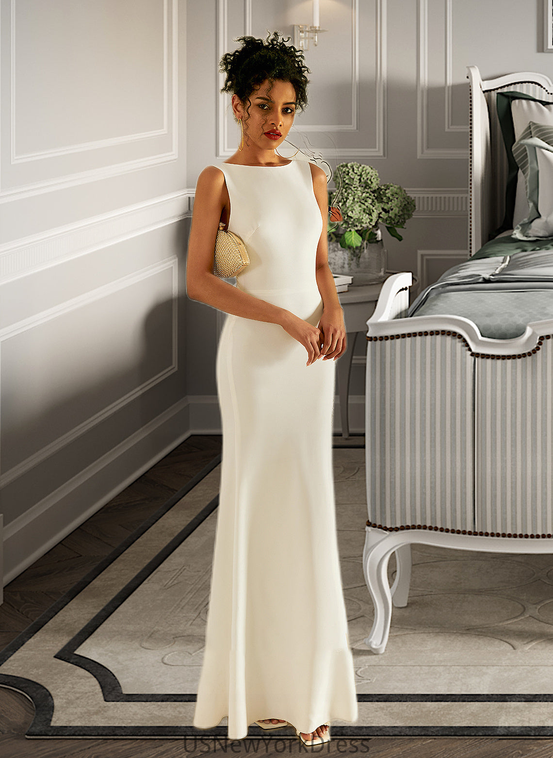 Ansley Trumpet/Mermaid Scoop Neck Floor-Length Wedding Dress DJP0013727