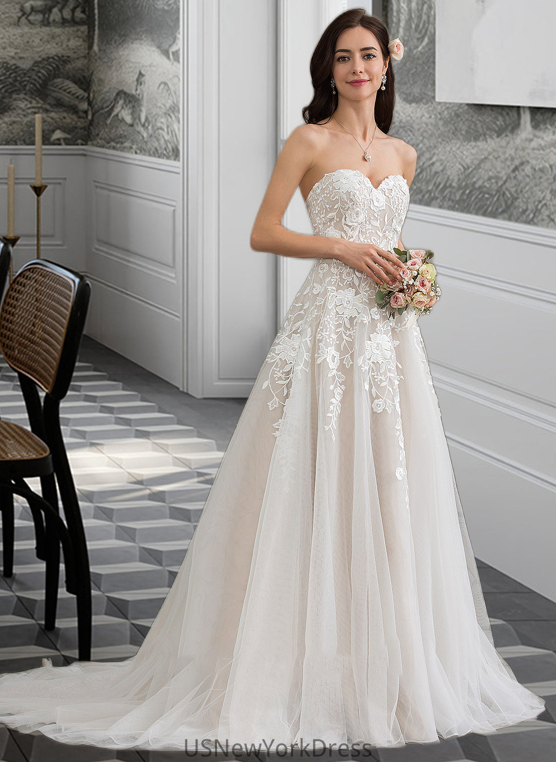 Keira Ball-Gown/Princess Sweetheart Court Train Tulle Wedding Dress DJP0013732