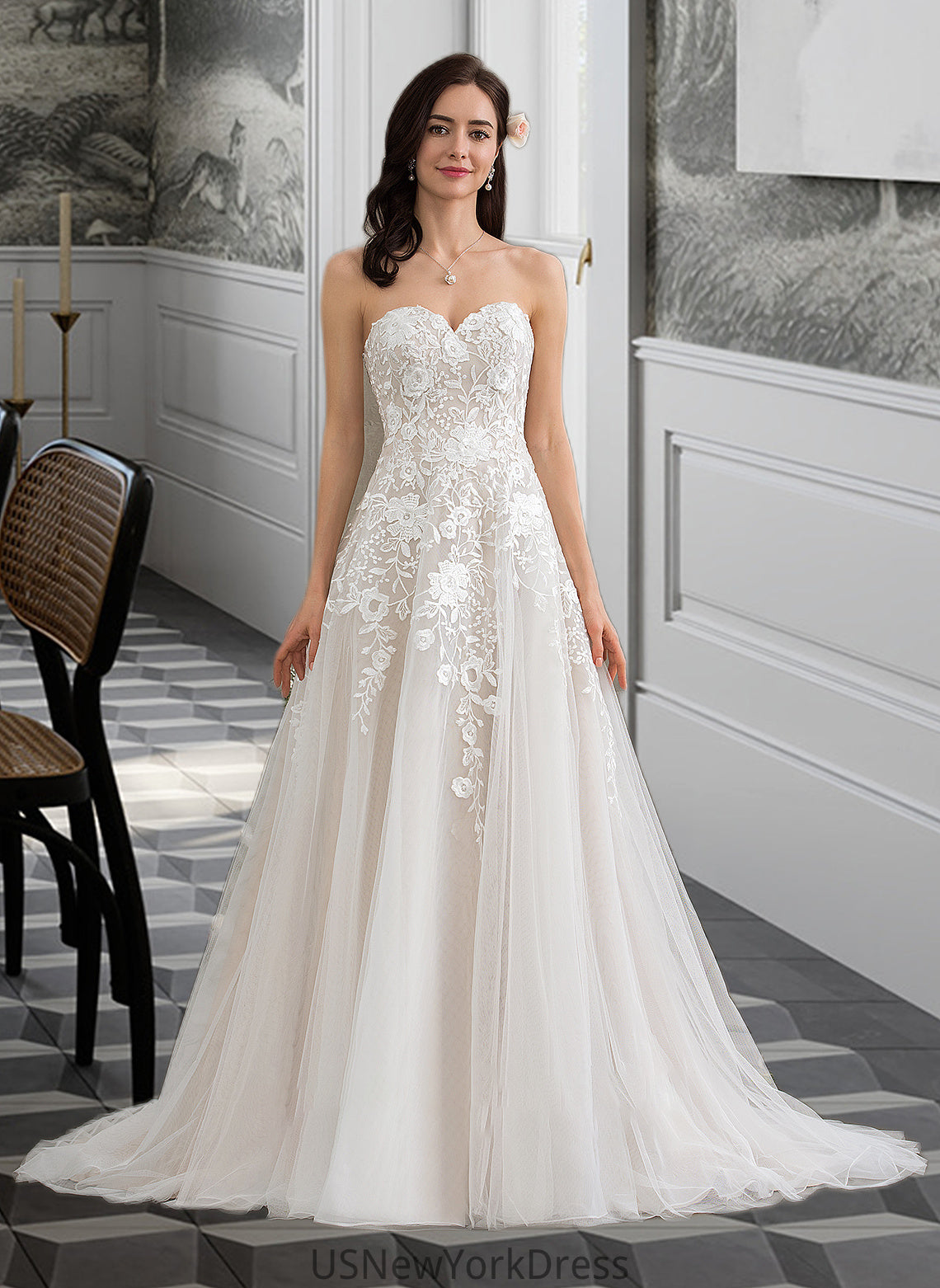 Keira Ball-Gown/Princess Sweetheart Court Train Tulle Wedding Dress DJP0013732