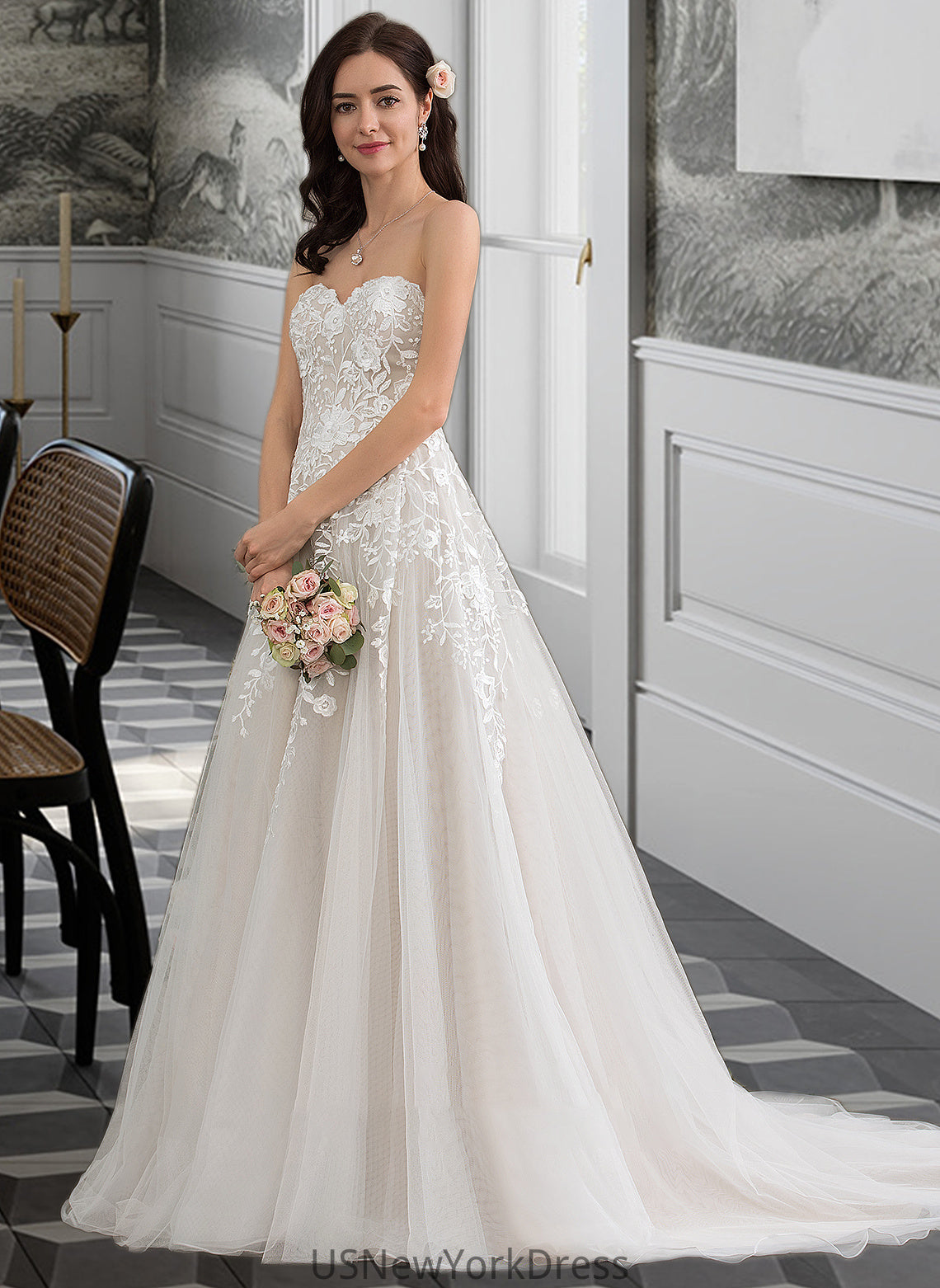 Keira Ball-Gown/Princess Sweetheart Court Train Tulle Wedding Dress DJP0013732