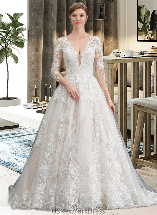 Kimora Ball-Gown/Princess V-neck Chapel Train Tulle Wedding Dress DJP0013735