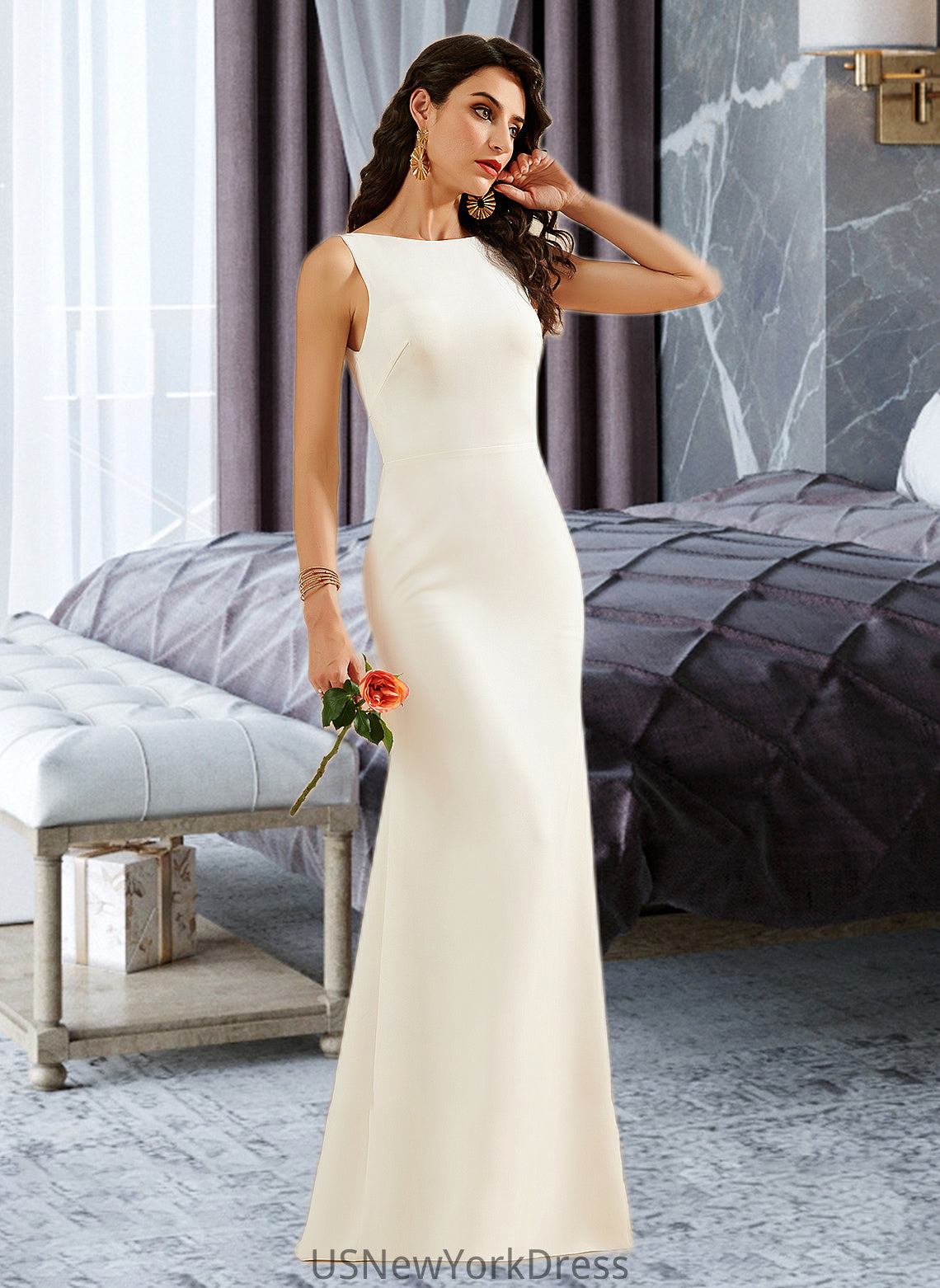 Raven Trumpet/Mermaid Floor-Length Wedding Dress DJP0013762