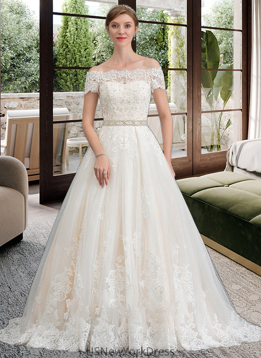 Stella Ball-Gown/Princess Court Train Tulle Wedding Dress With Beading Sequins DJP0013770