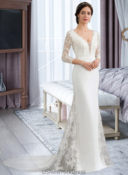 Marissa Trumpet/Mermaid V-neck Chapel Train Chiffon Wedding Dress With Beading Sequins DJP0013795