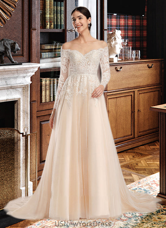 Vivian Ball-Gown/Princess Illusion Chapel Train Wedding Dress With Sequins DJP0013798