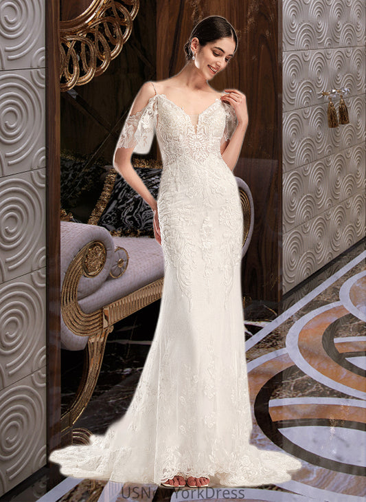 Andrea Trumpet/Mermaid V-neck Chapel Train Wedding Dress With Beading Sequins DJP0013802