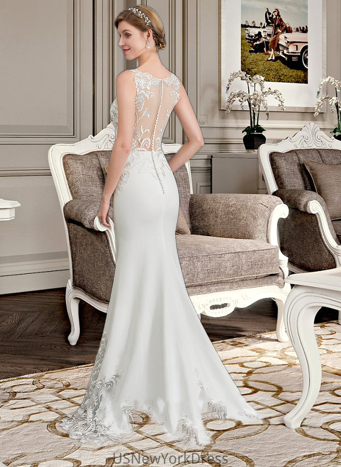 Angie Trumpet/Mermaid V-neck Court Train Stretch Crepe Wedding Dress DJP0013803