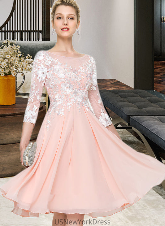 Kiana Scoop Neck Knee-Length Chiffon Wedding Dress DJP0013805