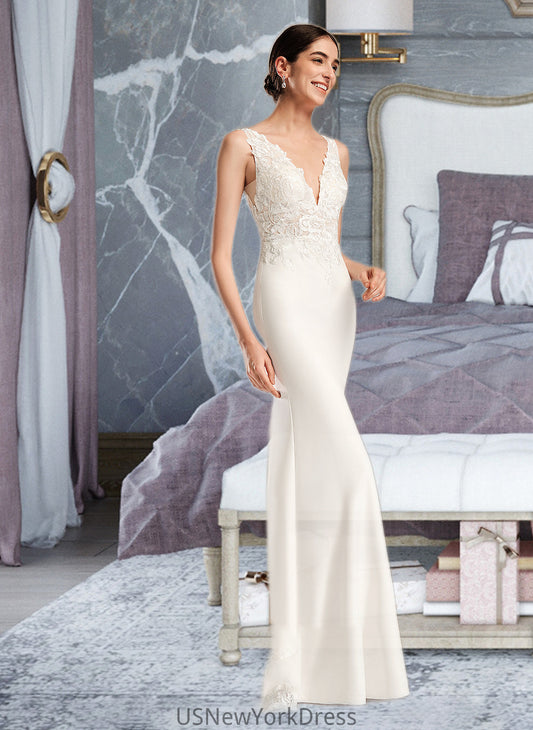 Alanna Sheath/Column V-neck Court Train Wedding Dress With Sequins DJP0013807