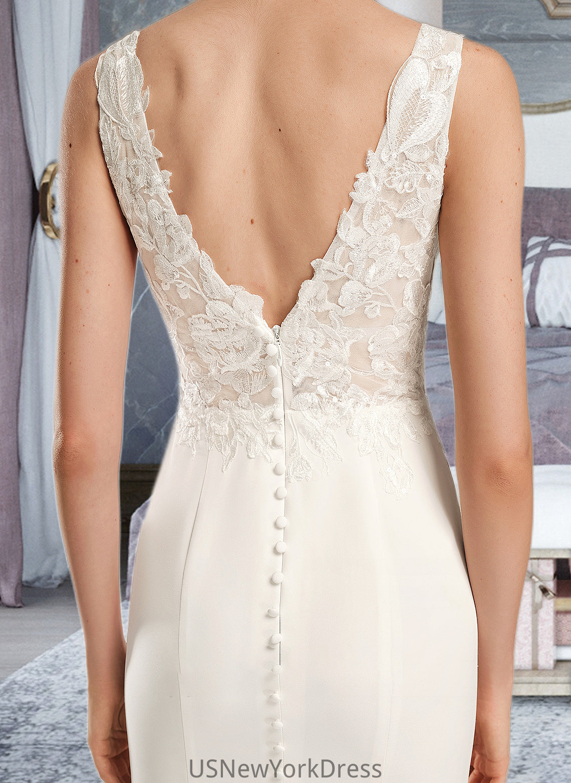 Alanna Sheath/Column V-neck Court Train Wedding Dress With Sequins DJP0013807