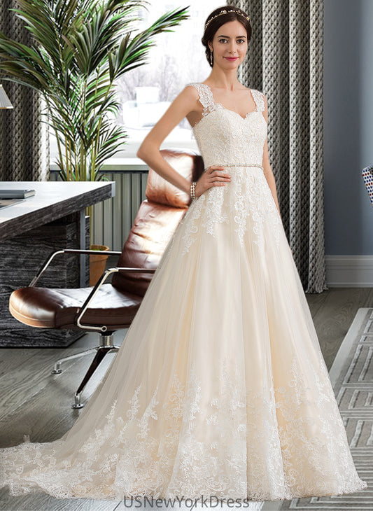 Tiffany Ball-Gown/Princess Sweetheart Court Train Tulle Wedding Dress With Beading Sequins DJP0013813