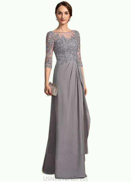 Savanna A-Line Scoop Neck Floor-Length Chiffon Lace Mother of the Bride Dress With Beading Sequins Cascading Ruffles DJ126P0014529