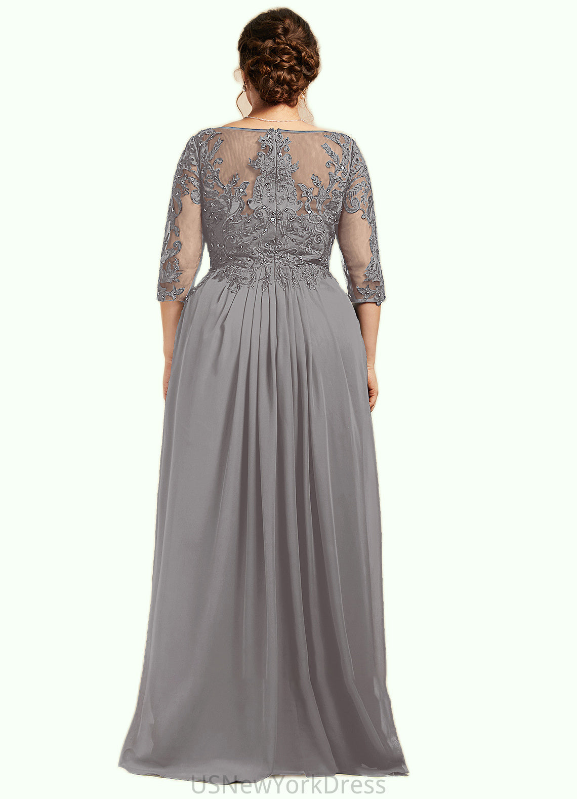 Savanna A-Line Scoop Neck Floor-Length Chiffon Lace Mother of the Bride Dress With Beading Sequins Cascading Ruffles DJ126P0014529