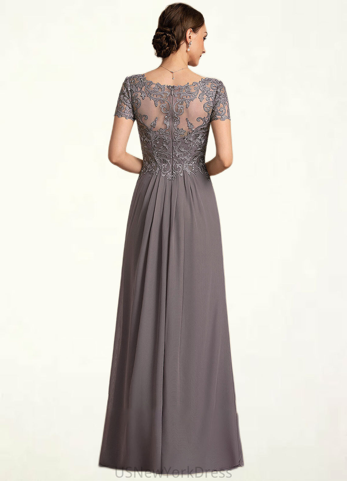 Savannah A-line V-Neck Floor-Length Chiffon Lace Mother of the Bride Dress DJ126P0014532