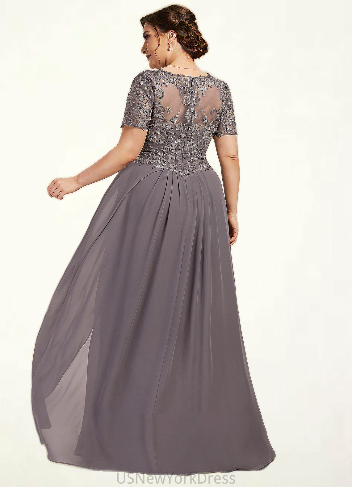 Savannah A-line V-Neck Floor-Length Chiffon Lace Mother of the Bride Dress DJ126P0014532