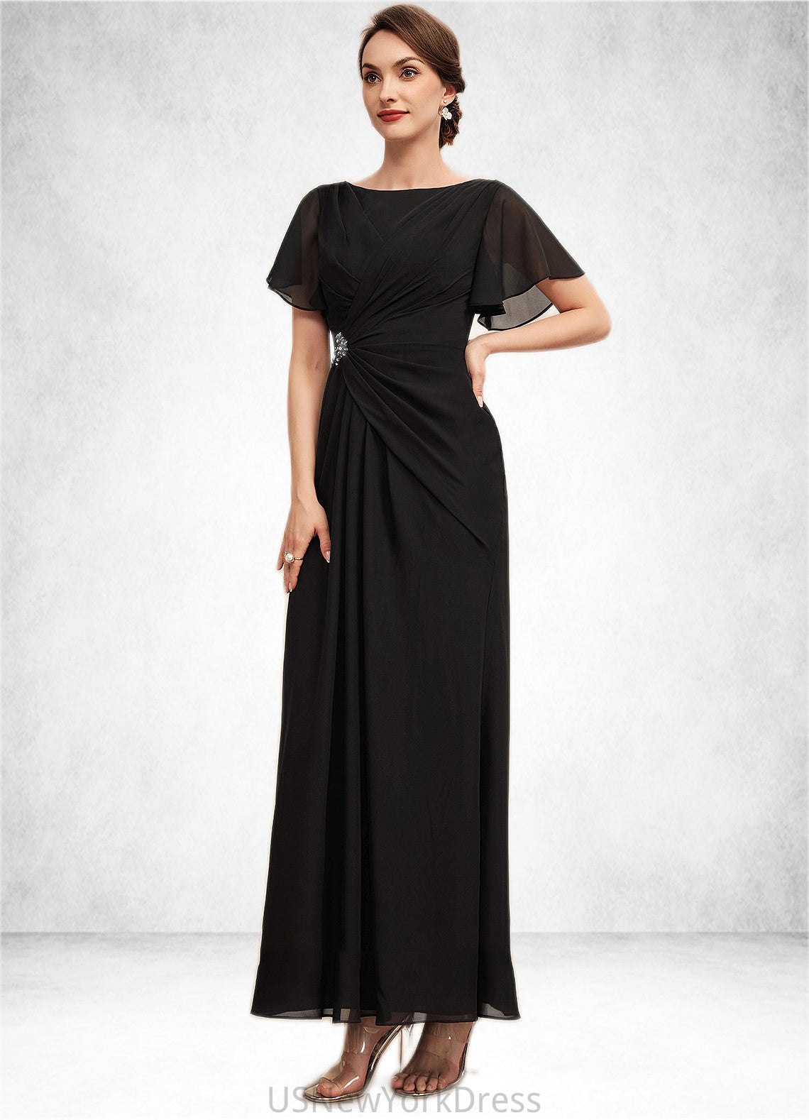 Stephanie A-Line Scoop Neck Ankle-Length Chiffon Mother of the Bride Dress With Ruffle Beading DJ126P0014533