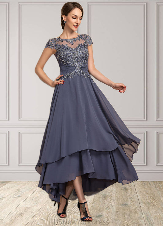 Julia A-Line Scoop Neck Asymmetrical Chiffon Lace Mother of the Bride Dress With Beading DJ126P0014534