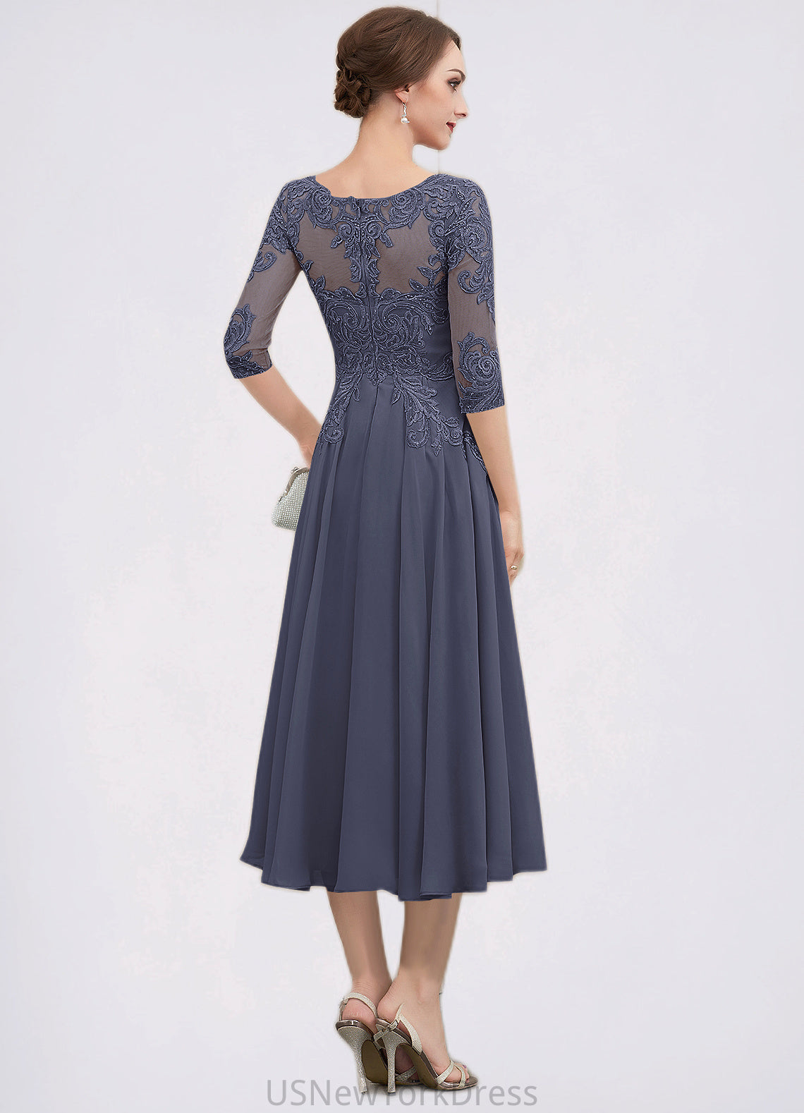 Shaylee A-Line Scoop Neck Tea-Length Chiffon Lace Mother of the Bride Dress With Beading Sequins DJ126P0014535