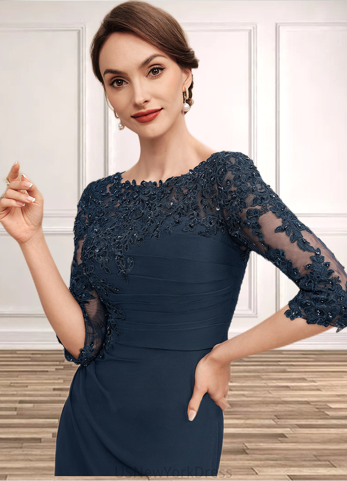 Hadley A-Line Scoop Neck Floor-Length Chiffon Lace Mother of the Bride Dress With Ruffle Beading Sequins DJ126P0014536