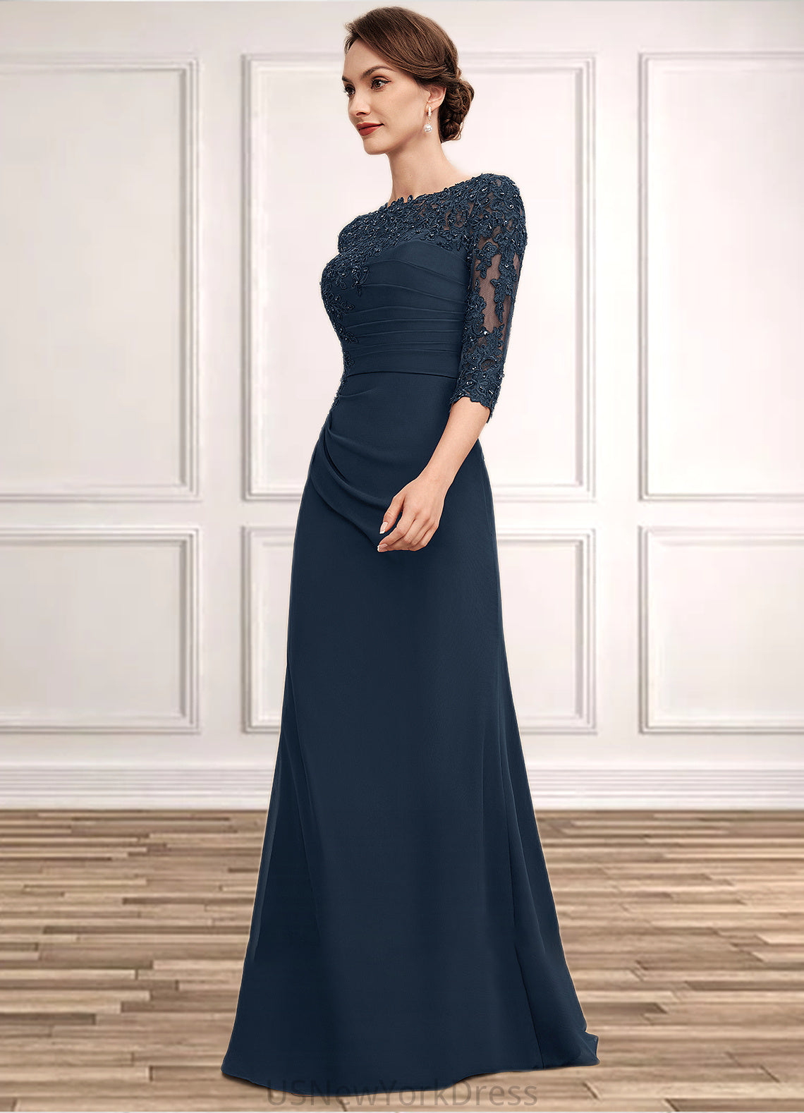 Hadley A-Line Scoop Neck Floor-Length Chiffon Lace Mother of the Bride Dress With Ruffle Beading Sequins DJ126P0014536