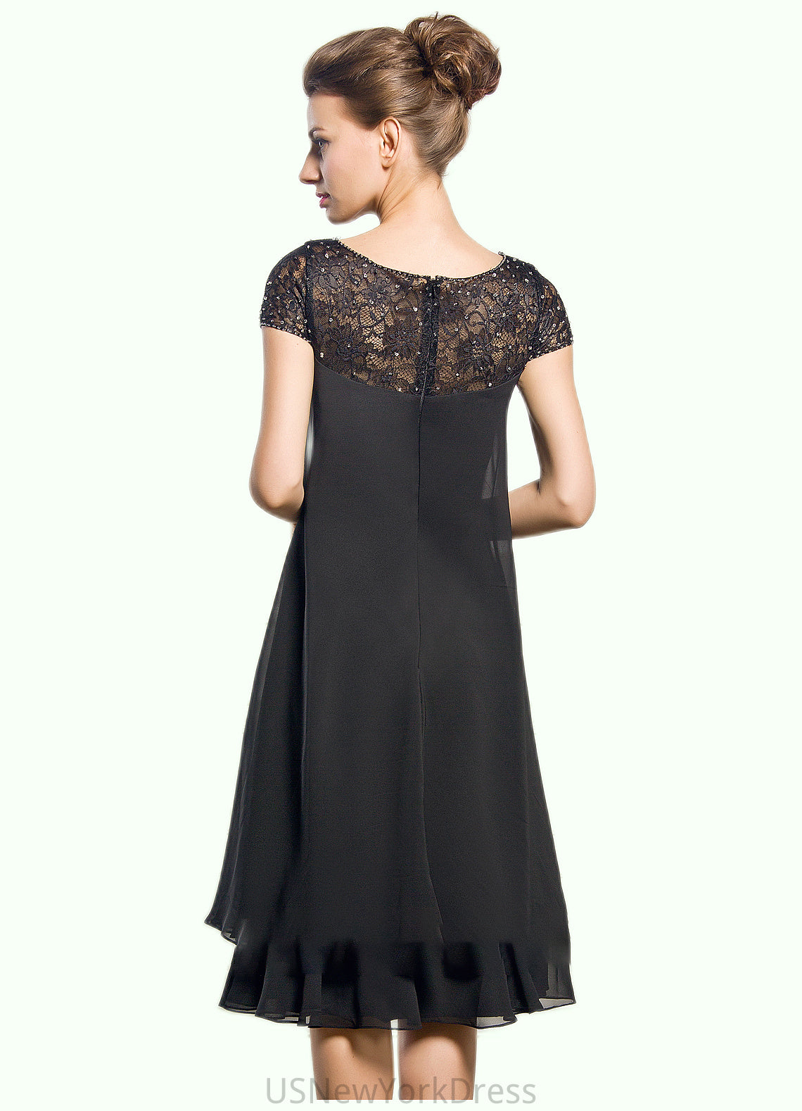 Felicity Empire Scoop Neck Knee-Length Chiffon Mother of the Bride Dress With Beading Sequins DJ126P0014537