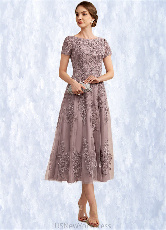 Marisa A-Line Scoop Neck Tea-Length Tulle Lace Mother of the Bride Dress DJ126P0014538