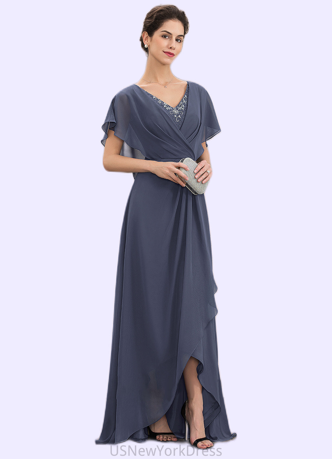 Sheila A-Line V-neck Asymmetrical Chiffon Mother of the Bride Dress With Beading Sequins DJ126P0014541